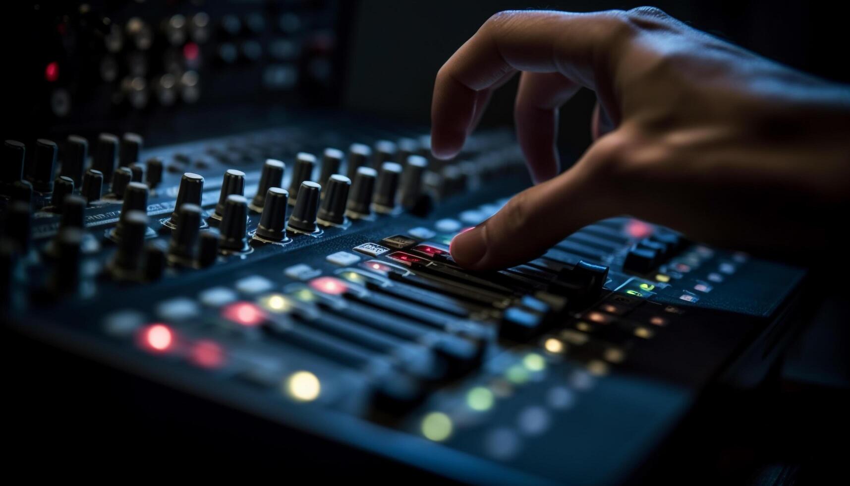 Sound engineer adjusting equipment in recording studio generated by AI photo