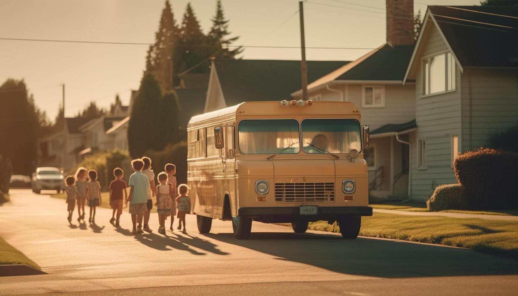 Smiling children enjoy carefree road trip adventure generated by AI photo