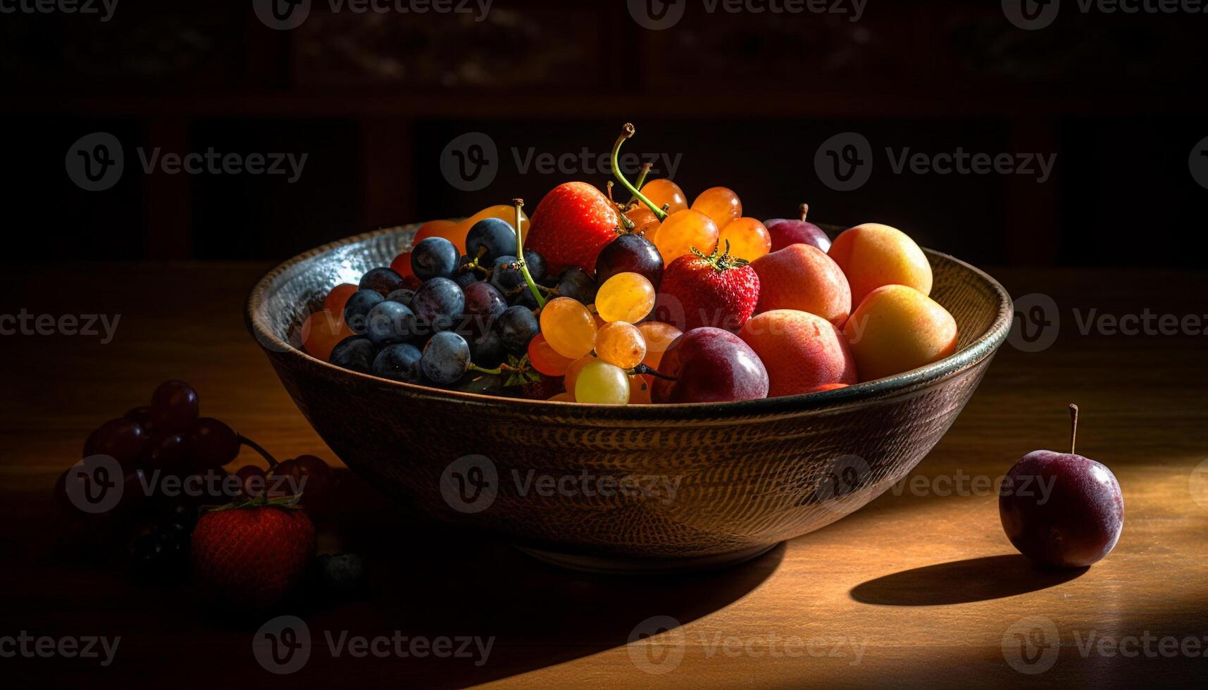 Fresco Fruta cuenco saludable, orgánico, y maduro generado por ai foto