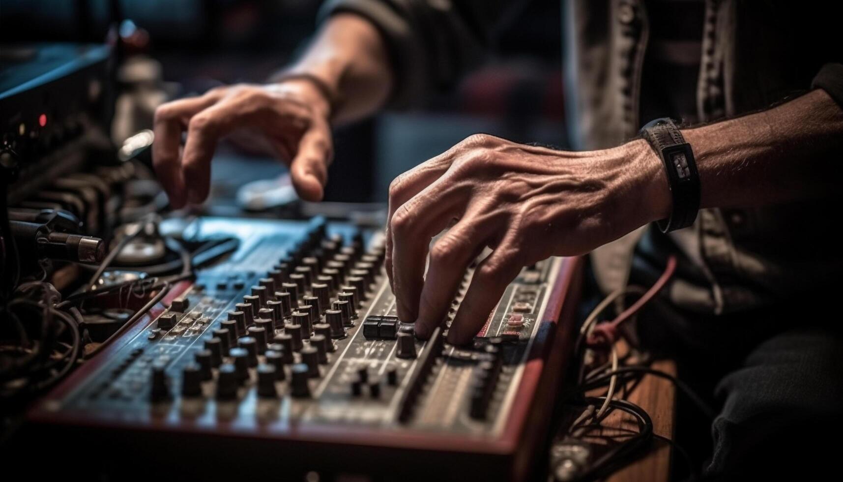 One man adjusting audio equipment in nightclub generated by AI photo