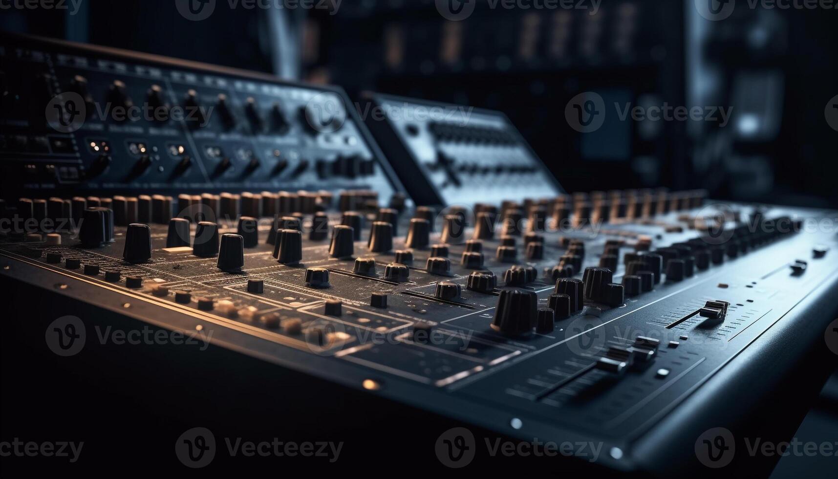 Professional sound engineer adjusts nightclub audio equipment generated by AI photo