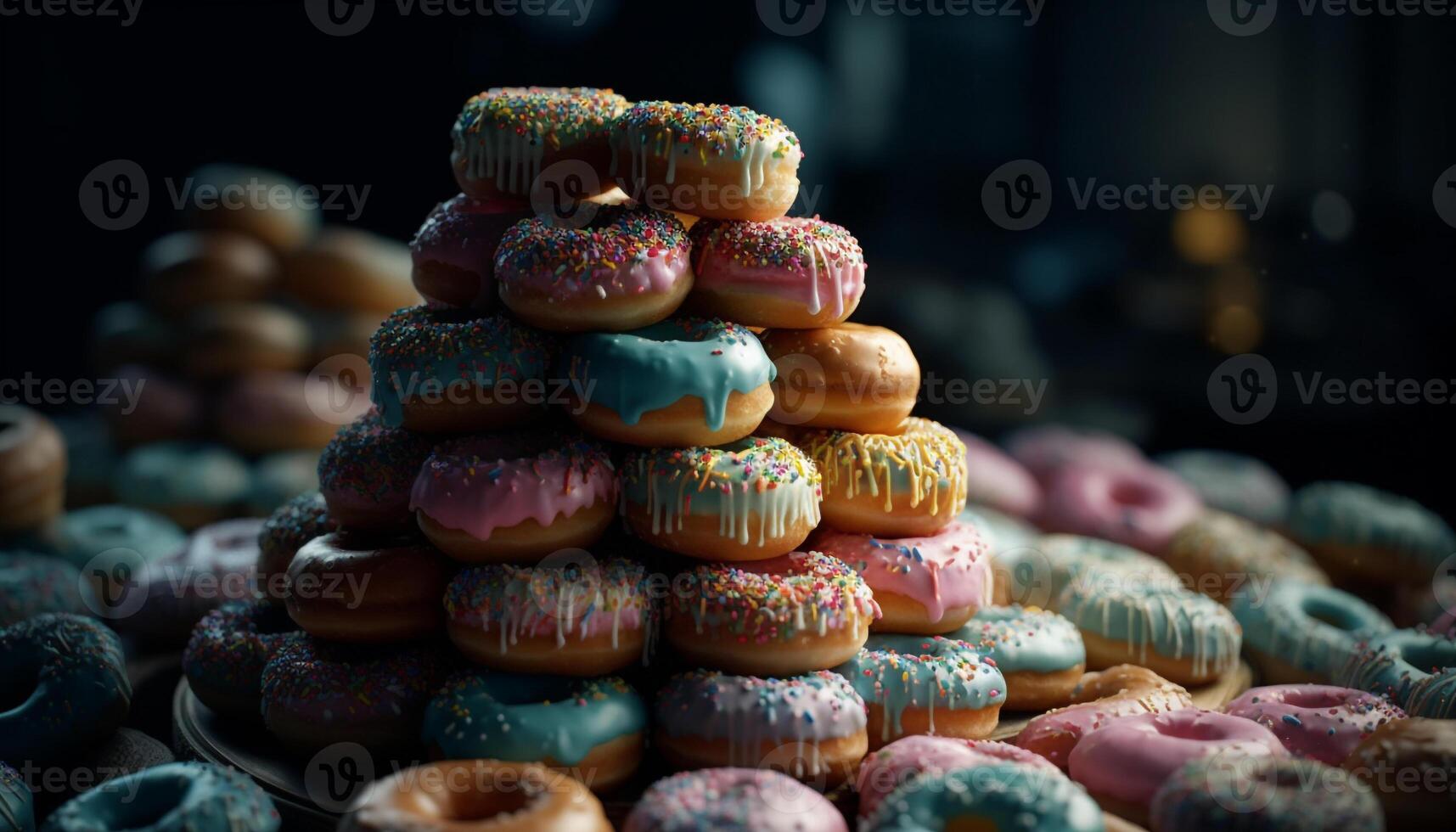 donut stack with sweet icing decoration generated by AI photo
