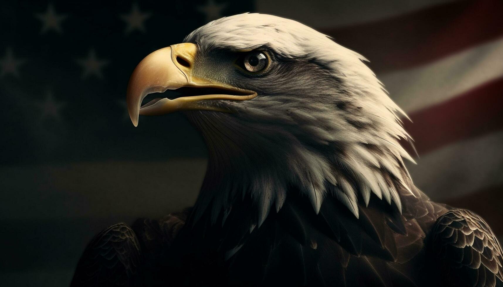 Majestic bald eagle perching, looking at camera generated by AI photo