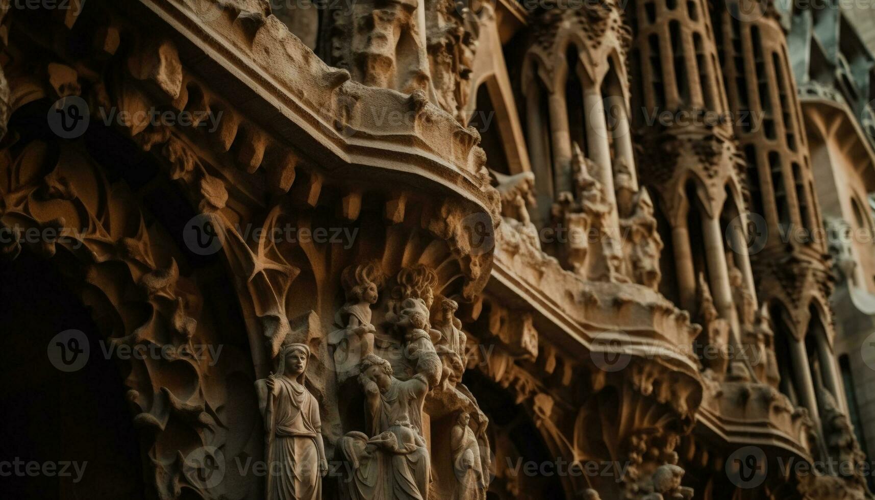 Medieval basilica with ornate gothic architecture and sculpture generated by AI photo