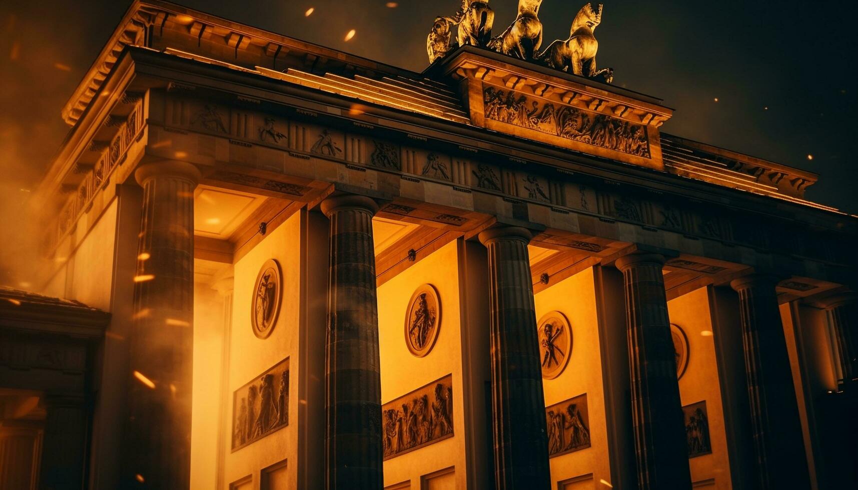 Glowing city skyline, famous monument, long exposure generated by AI photo