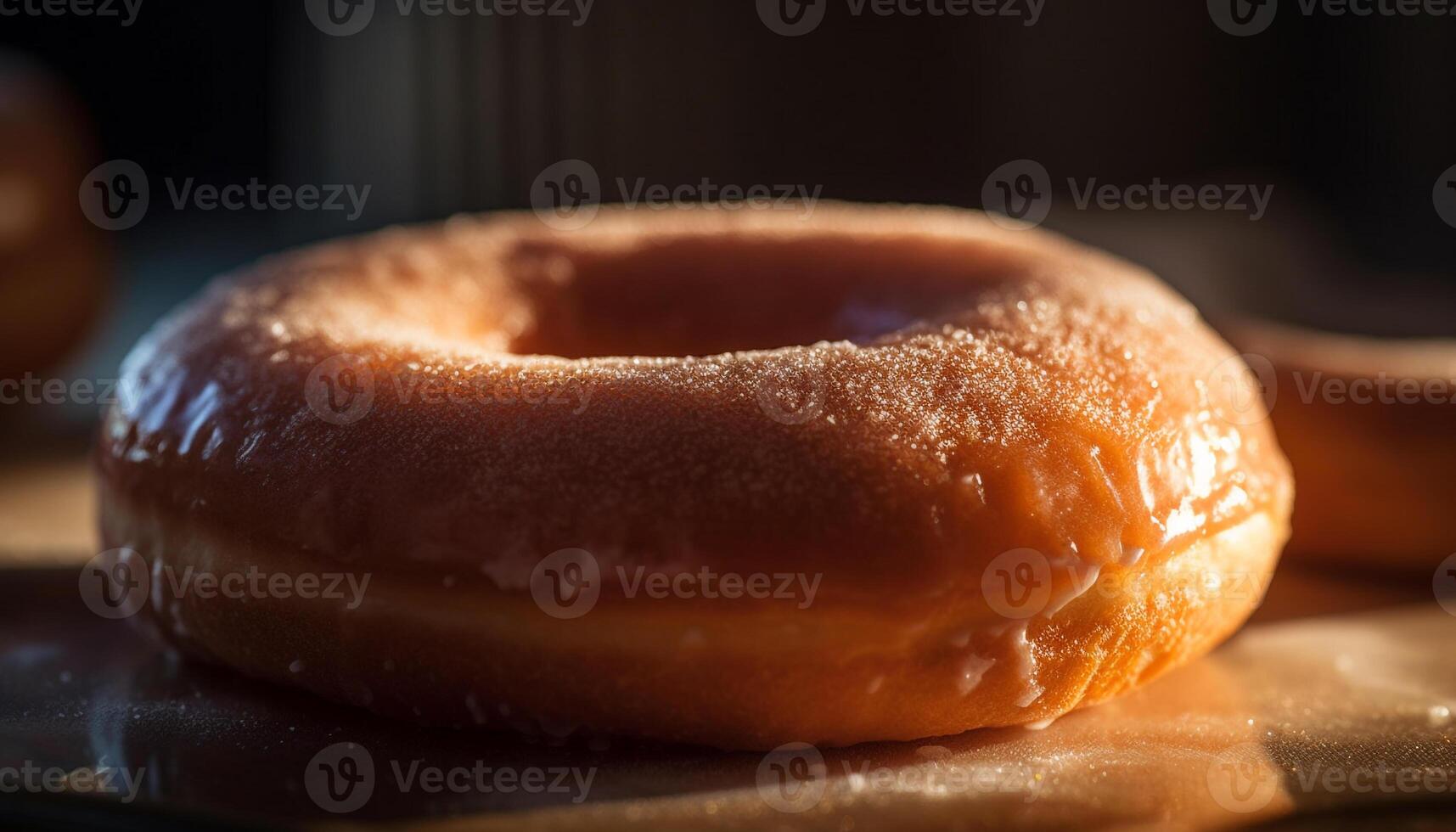 Freshly baked donut with chocolate icing indulgence generated by AI photo