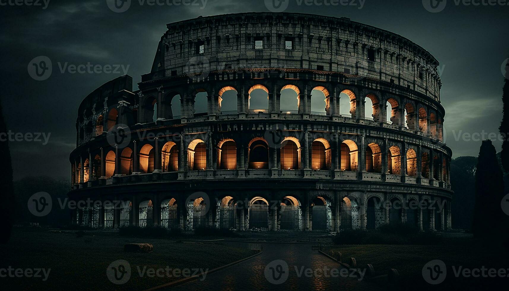 Illuminated ancient ruins ize majestic Italian culture generated by AI photo