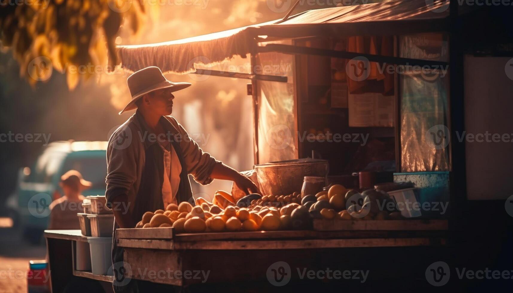 One man standing outdoors, holding fresh produce generated by AI photo