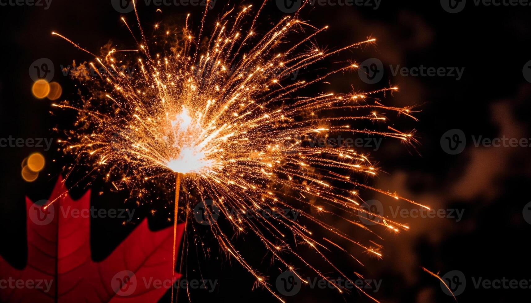 Brightly lit fireworks exploding in celebration event generated by AI photo