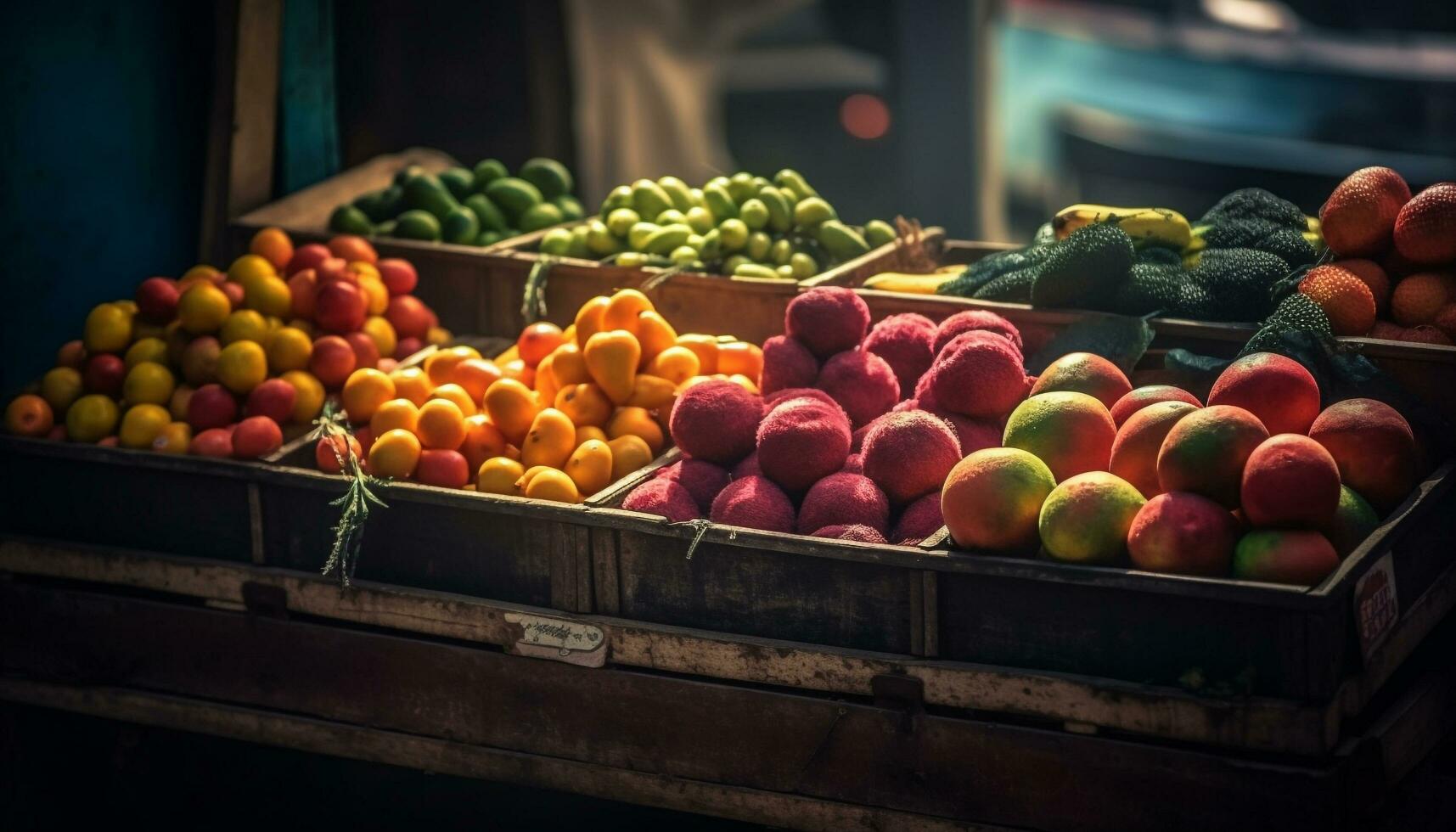 Abundance of fresh, ripe, juicy fruits and vegetables generated by AI photo