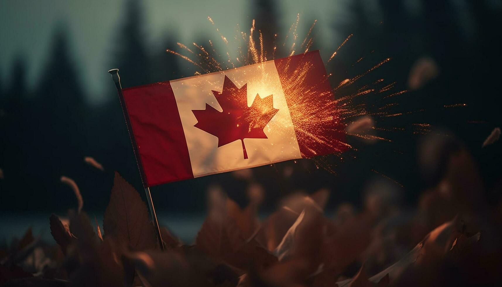 Burning maple leaf izes Canadian patriotism outdoors generated by AI photo