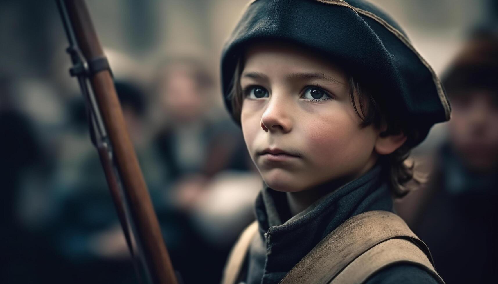 Serious young boy playing outdoors in winter generated by AI photo