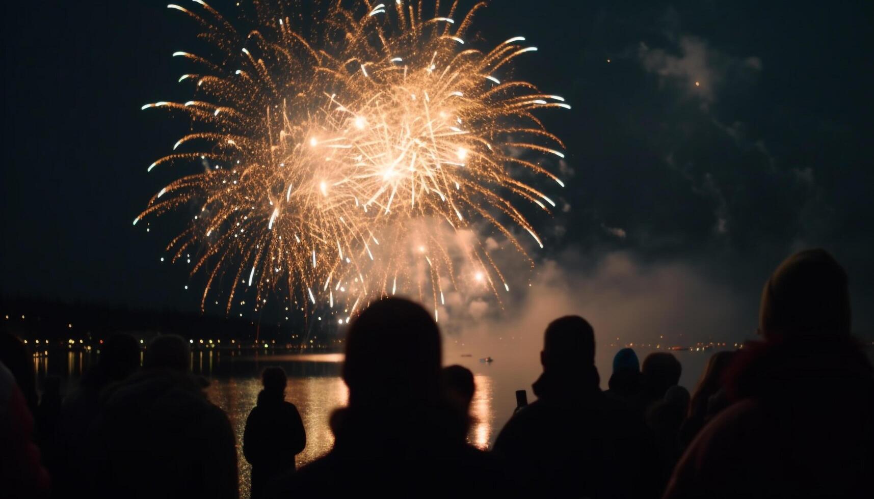 verano noche celebracion, Fuegos artificiales monitor explotando alegremente generado por ai foto