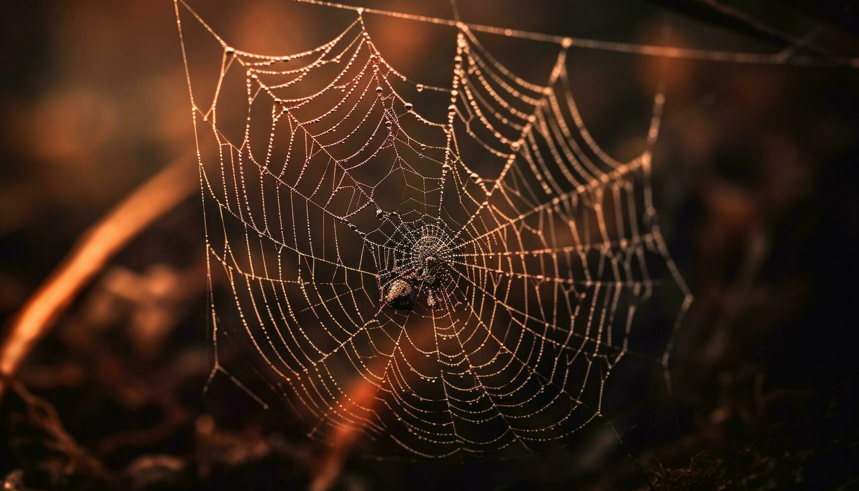 Spider spins dewy web, nature spooky trap generated by AI photo
