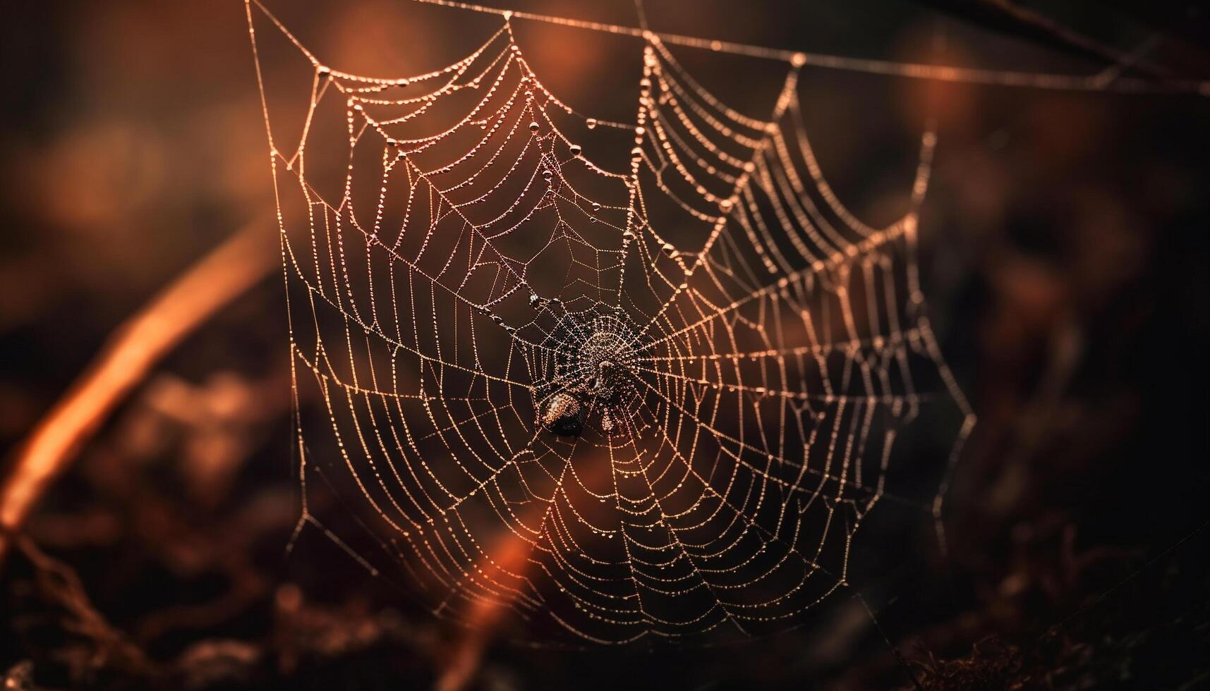 Spider spins dewy web, nature spooky trap generated by AI photo