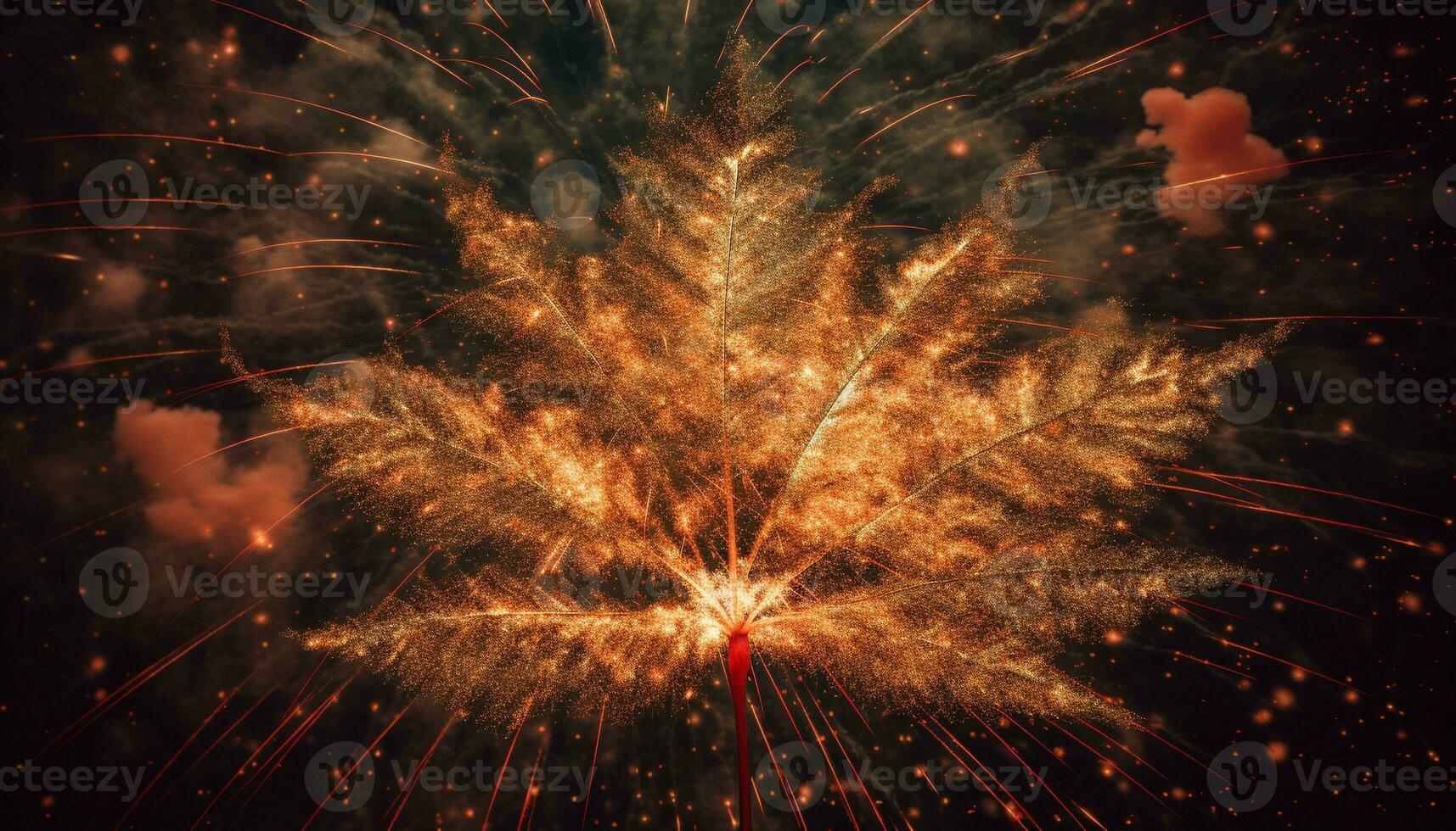 Glowing fireworks illuminate the dark night sky generated by AI photo