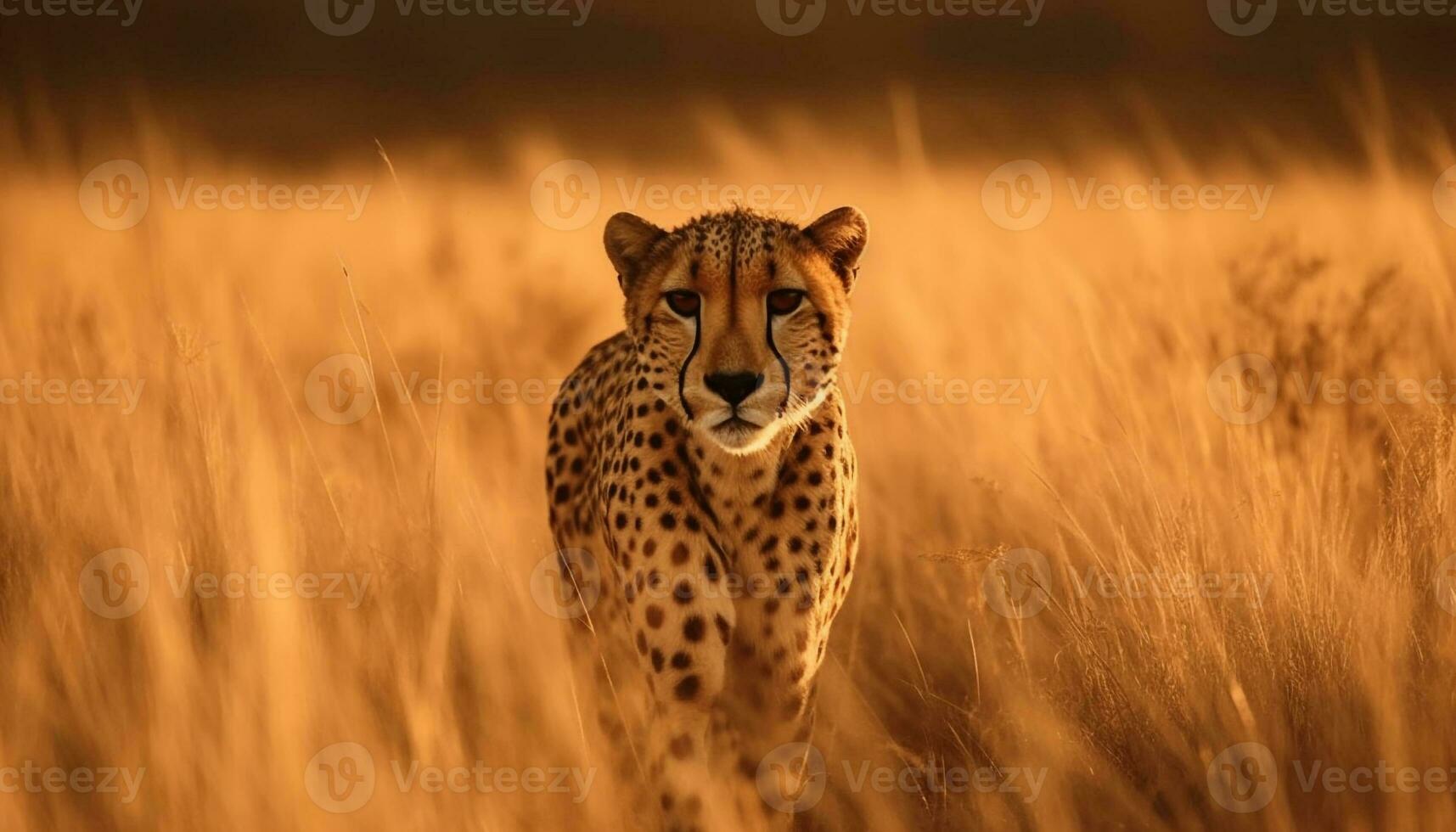 majestuoso leopardo caminando en africano sabana césped generado por ai foto