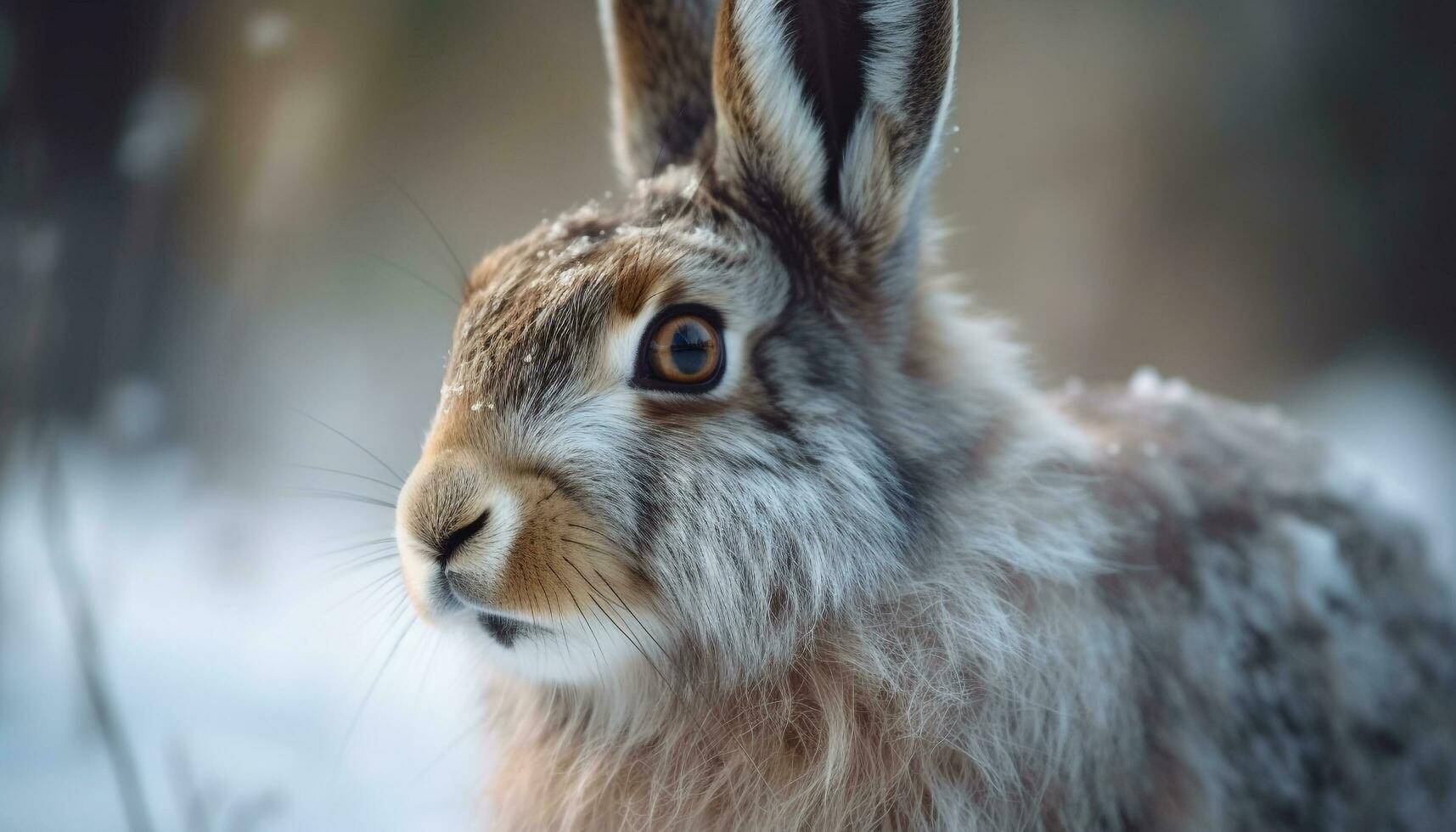 Fluffy rabbit sitting in grass, looking cute generative AI photo