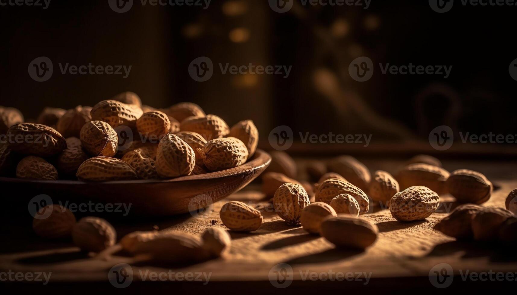 Healthy nuts in a rustic wooden bowl photo