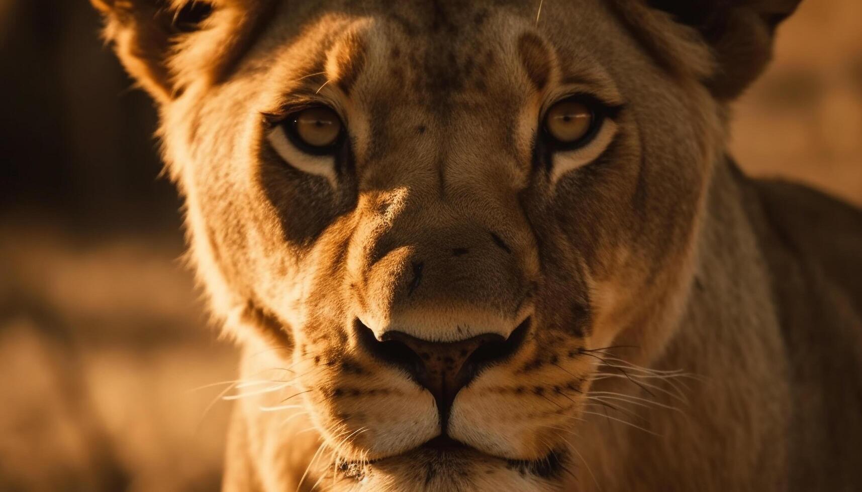 Majestic lioness staring, alert in the wilderness generated by AI photo