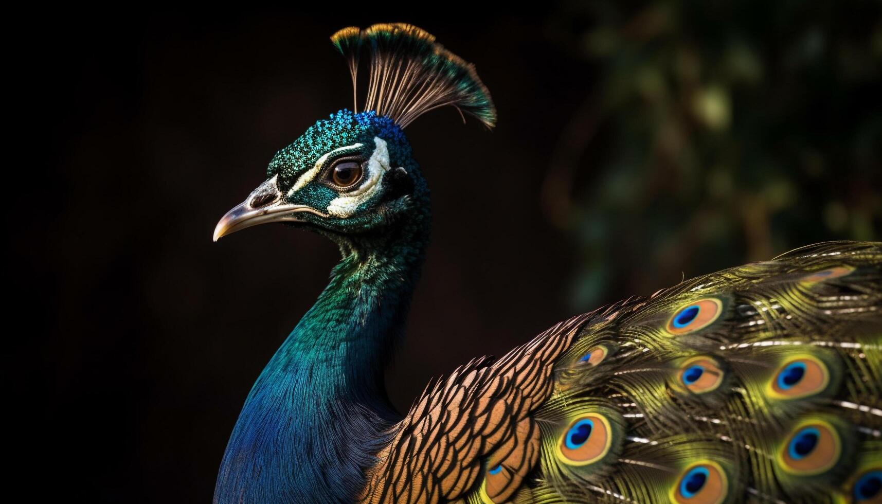 Peacock vibrant feathers showcase nature elegance and beauty generated by AI photo