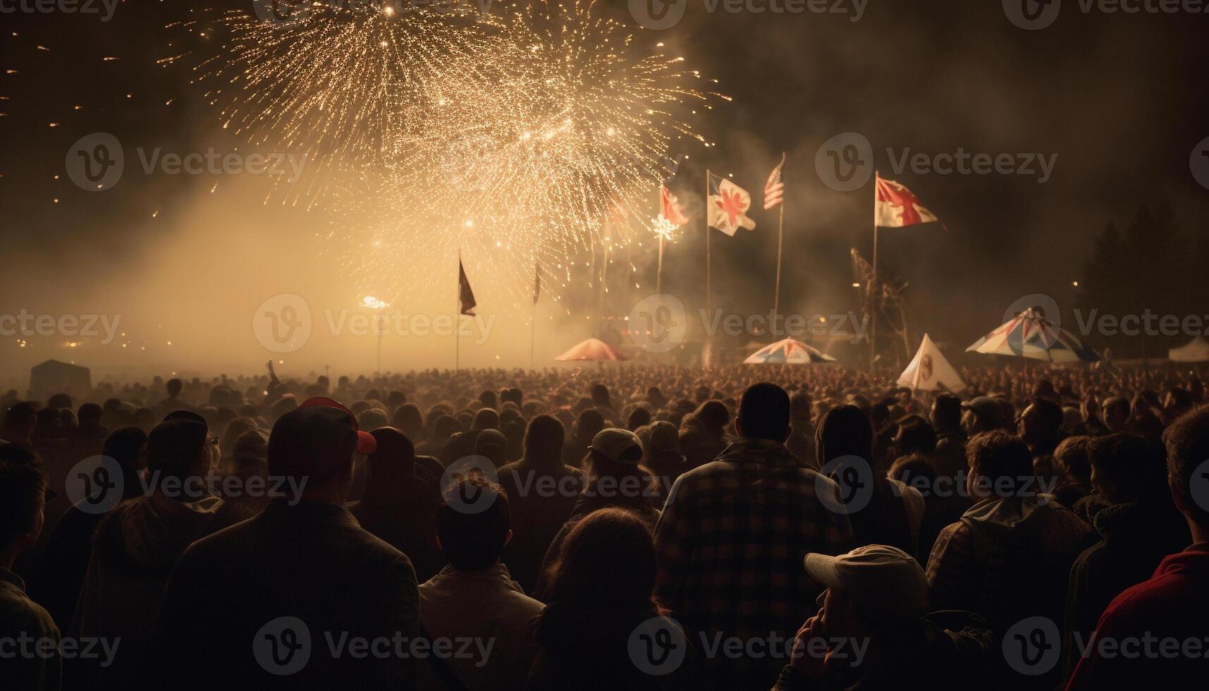 Large crowd celebrates Fourth of July fireworks display generated by AI photo