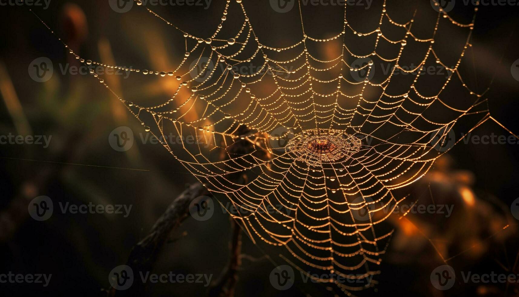 Spooky spider web captures dew in autumn generated by AI photo