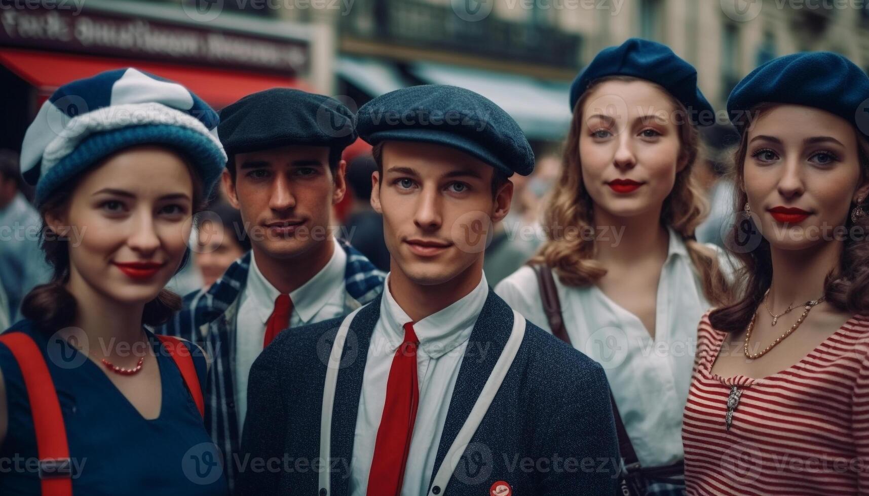 Young adults smiling, looking at camera outdoors generated by AI photo