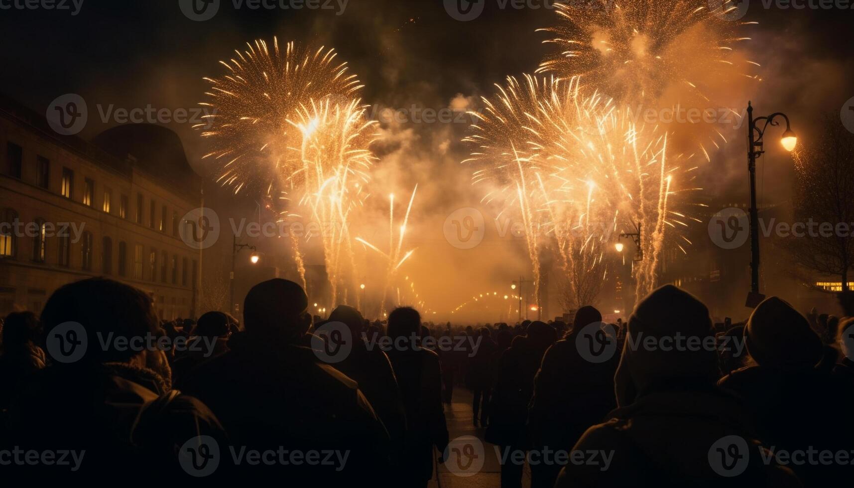 explosivo fuegos artificiales iluminar el noche cielo brillantemente generado por ai foto