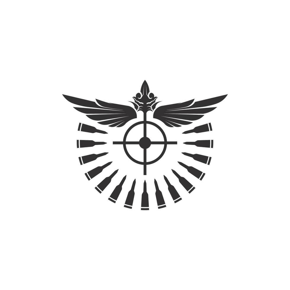 Gun logo and Army soldier sniper shot vector Design Illustration military shot revolver