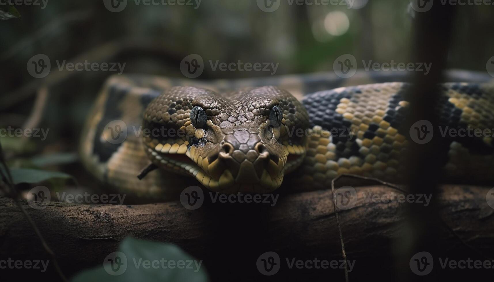 Poisonous viper portrait in spooky forest generated by AI photo