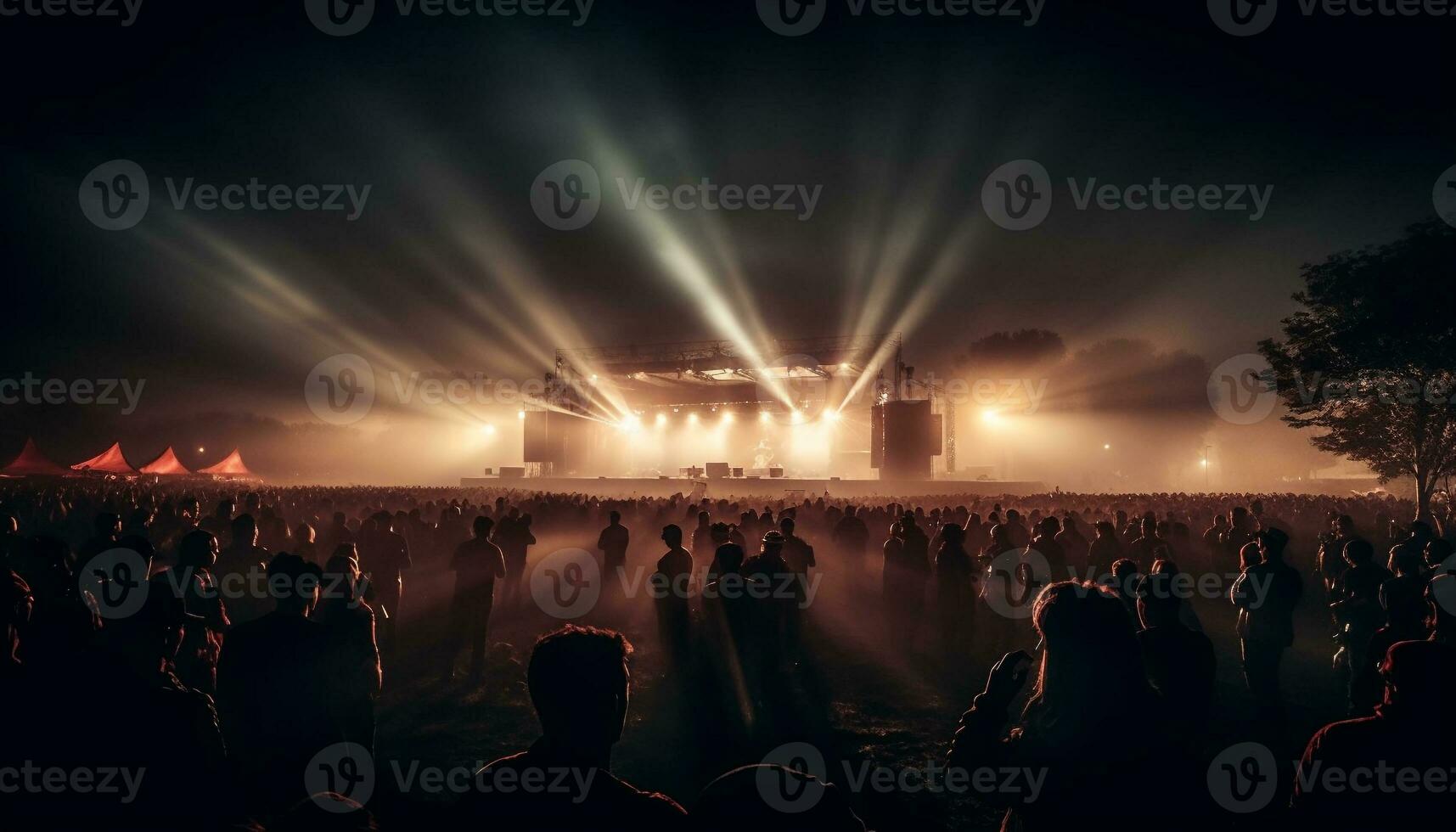 Backlit crowd cheering at rock music concert generated by AI photo