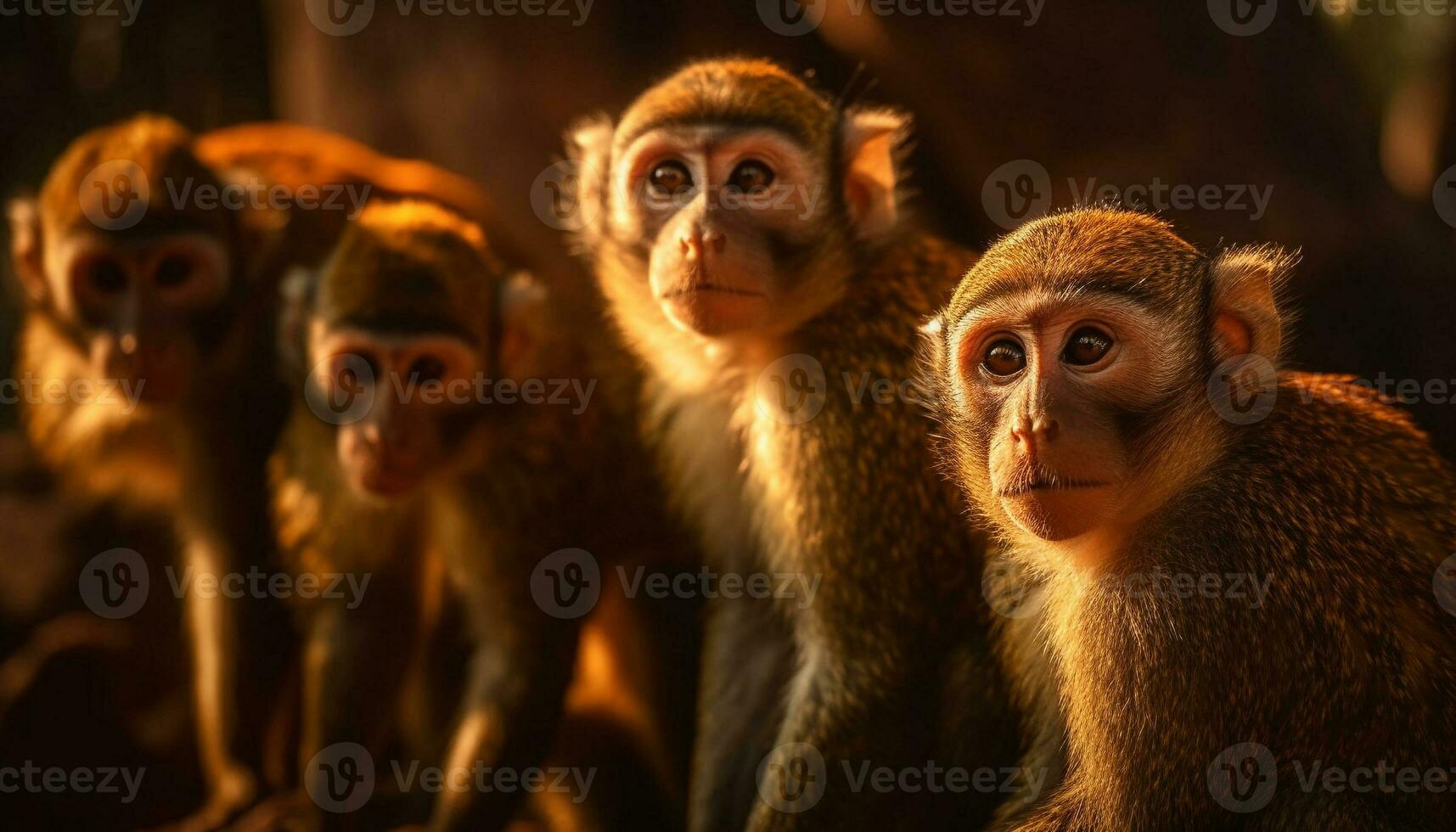 Small cute monkey sitting in tropical forest generated by AI photo