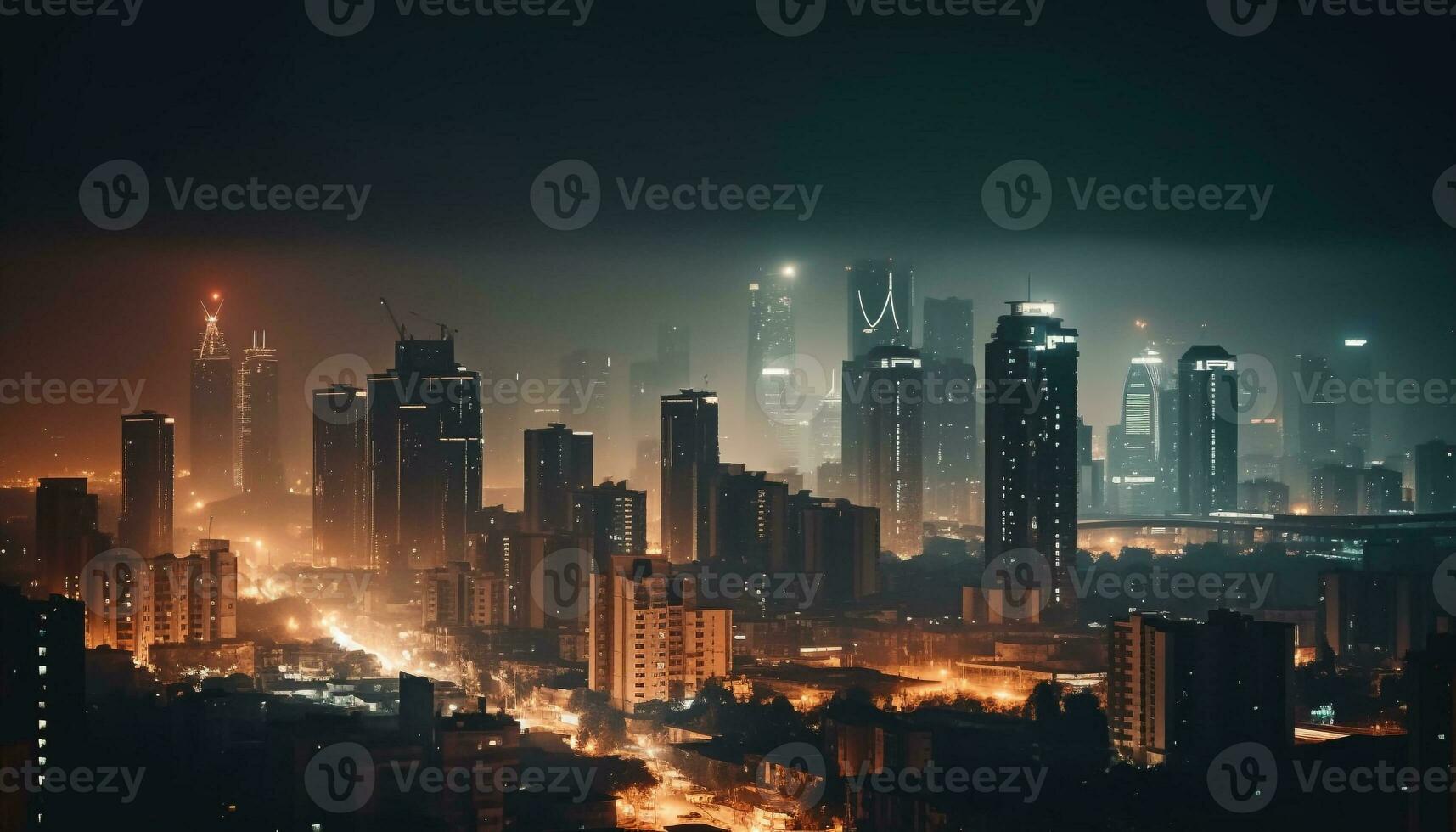 Glowing cityscape at dusk, a modern metropolis generated by AI photo