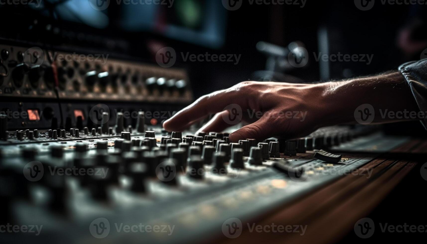 Sound engineer adjusting knobs on audio equipment generated by AI photo