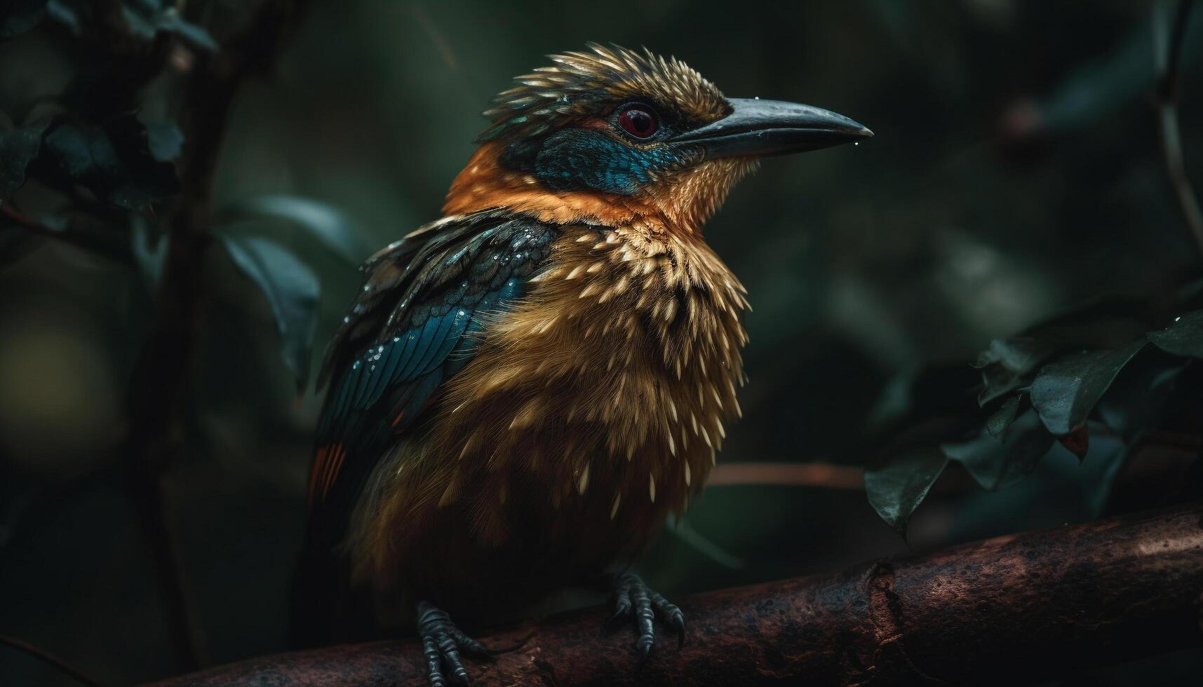 Colorful bee eater perched on branch in forest generated by AI photo