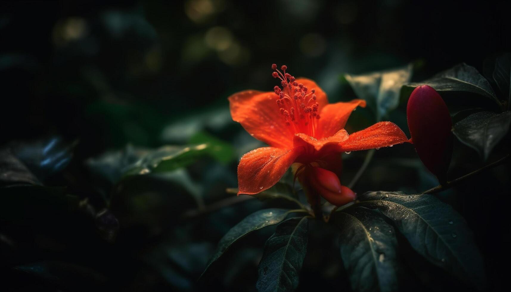 Vibrant hibiscus blossom in tropical garden paradise generated by AI photo