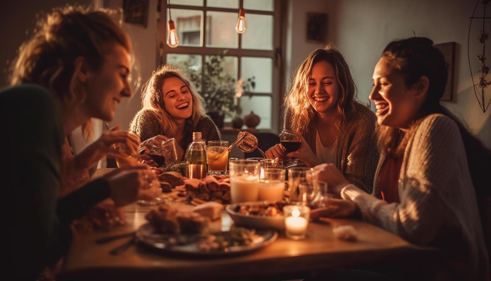 Young adults enjoying a carefree birthday celebration indoors generated by AI photo