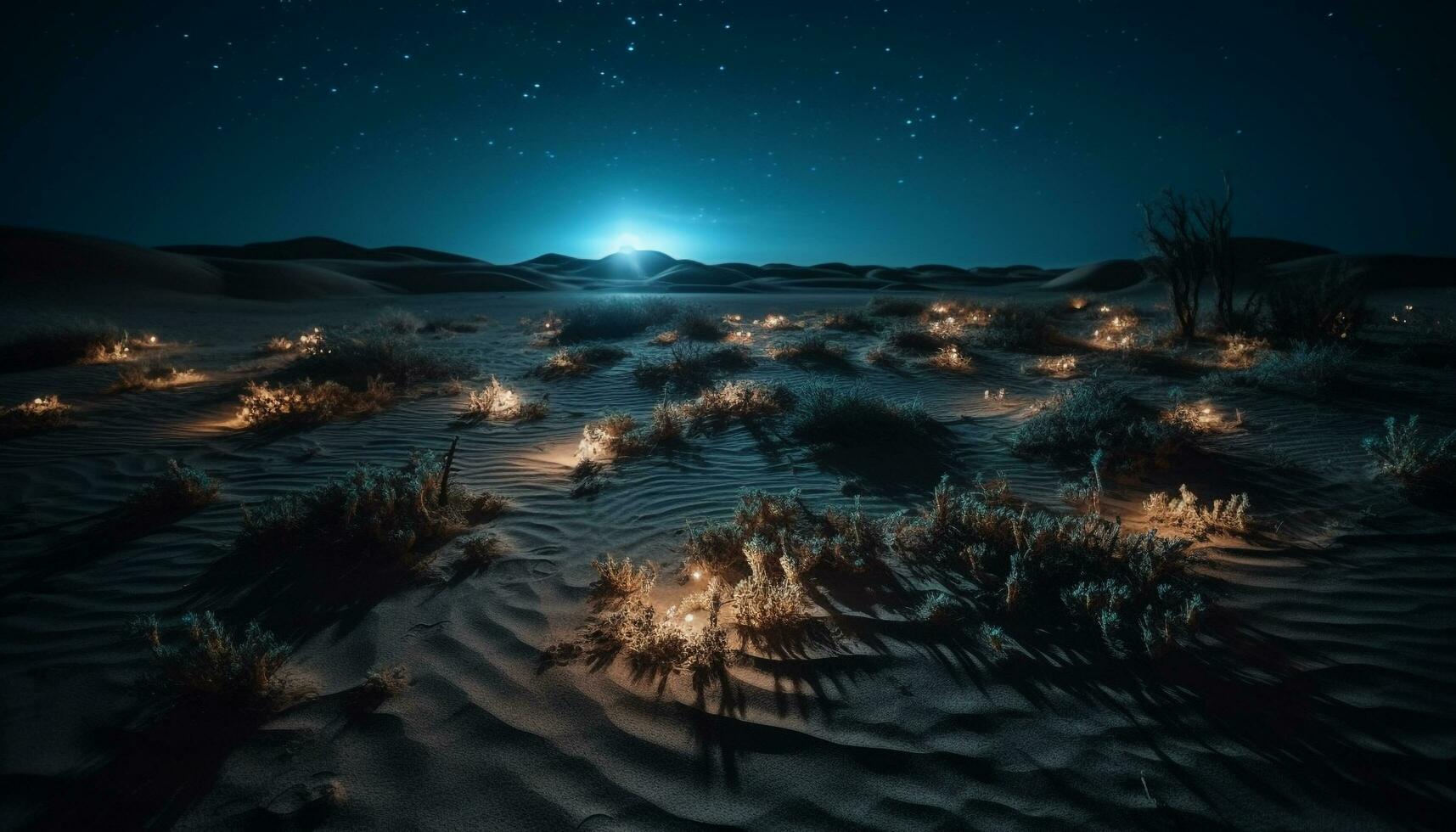 lechoso camino ilumina tranquilo arena duna paisaje generado por ai foto