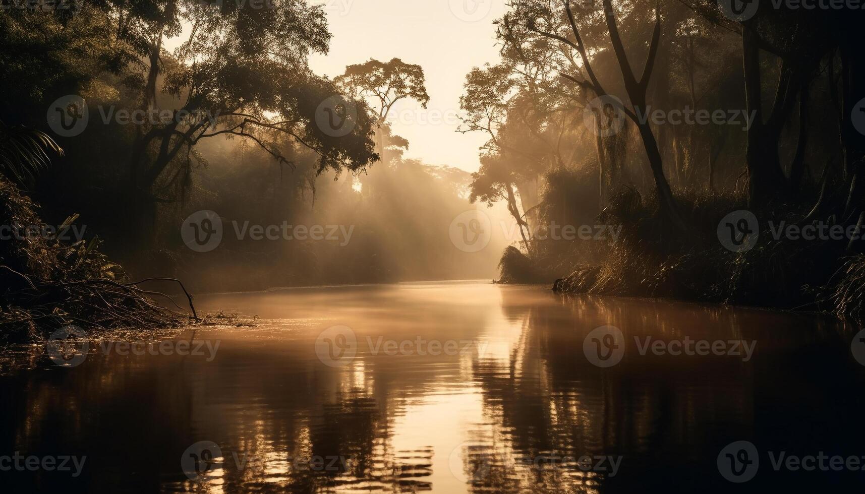 tranquilo escena de otoño bosque reflexión en agua generado por ai foto