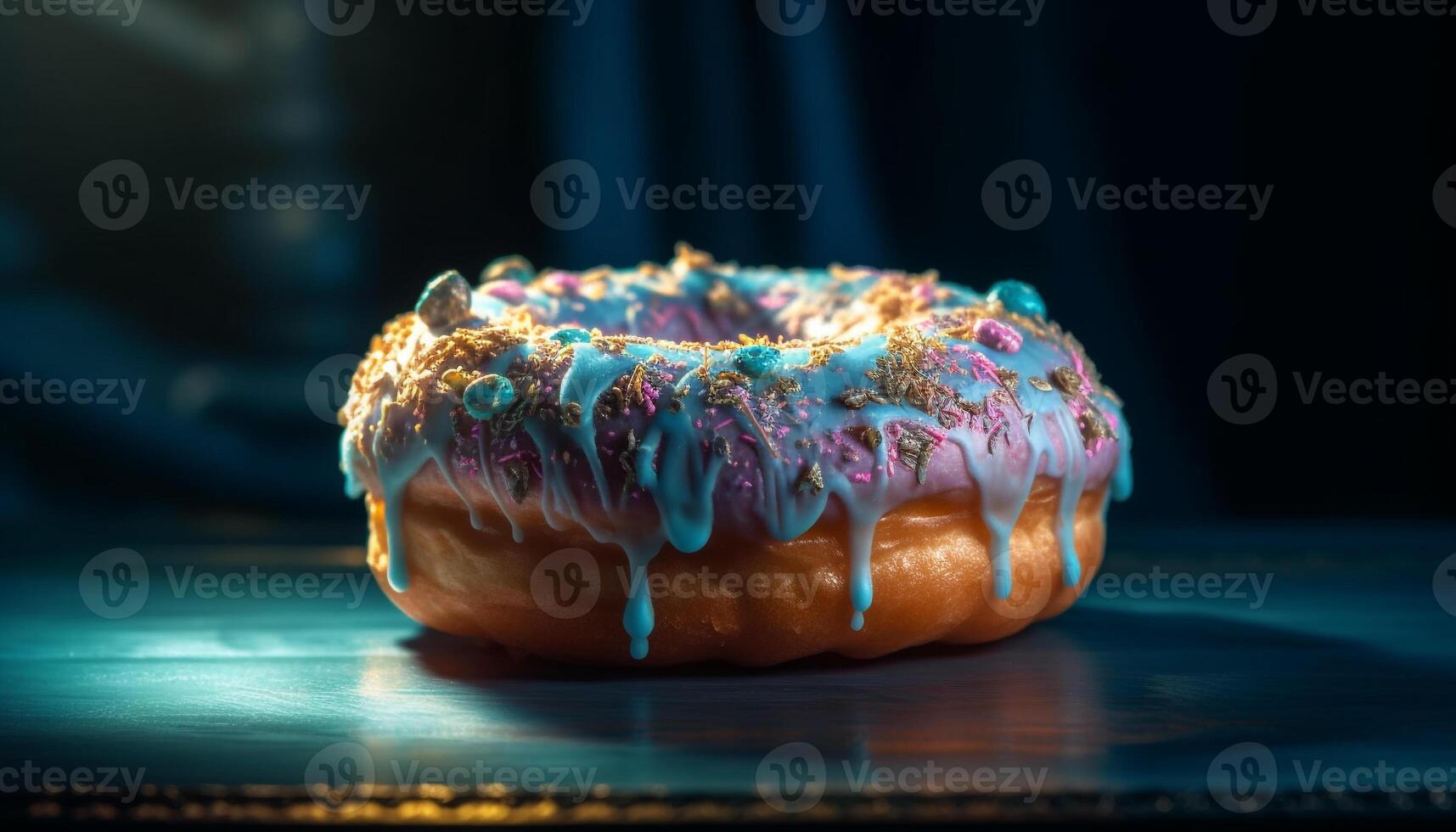 Freshly baked donut with chocolate icing temptation generated by AI photo