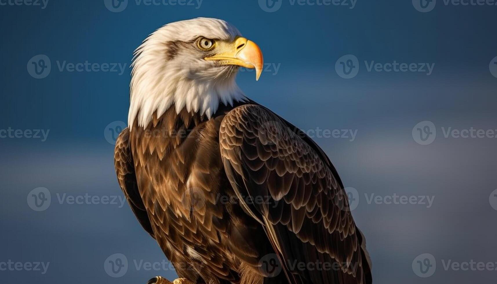 Majestic bald eagle perching, spread wings, generated by AI photo