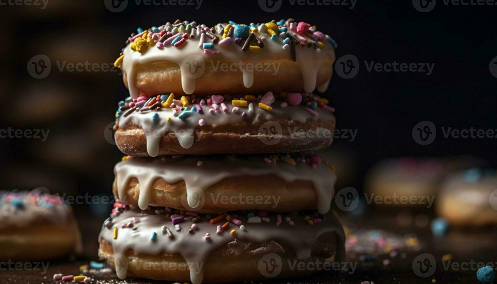 donut stack, tempting indulgence for dessert generated by AI photo