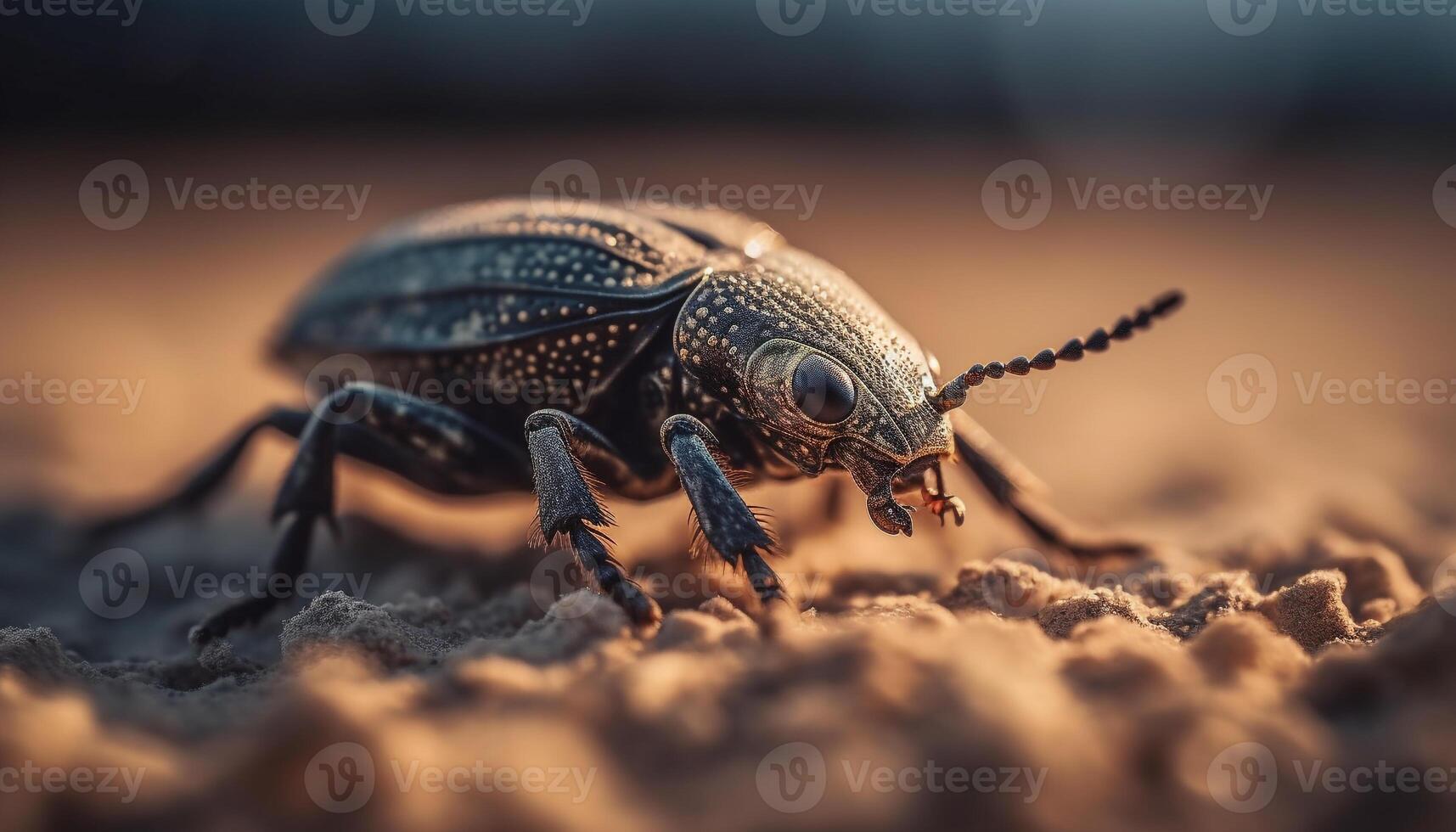 brillante gorgojo gatea en verde planta hoja generado por ai foto