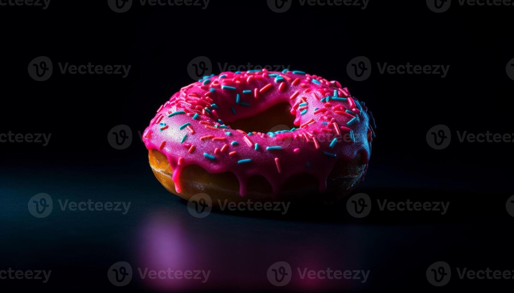 Glazed donut with strawberry icing and sprinkles generated by AI photo