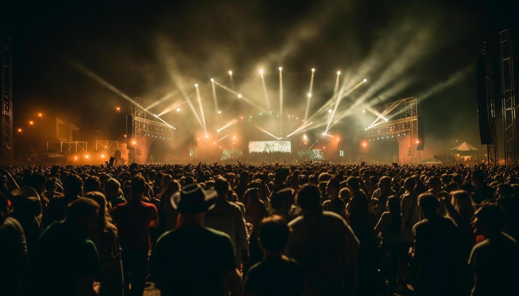 Noche concierto multitud salud como banda rocas en generado por ai foto