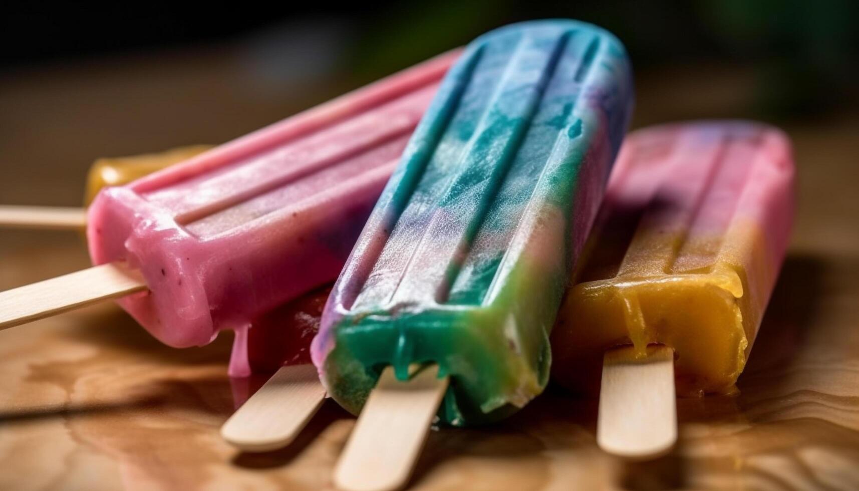 ice cream bar on rustic plate generated by AI photo