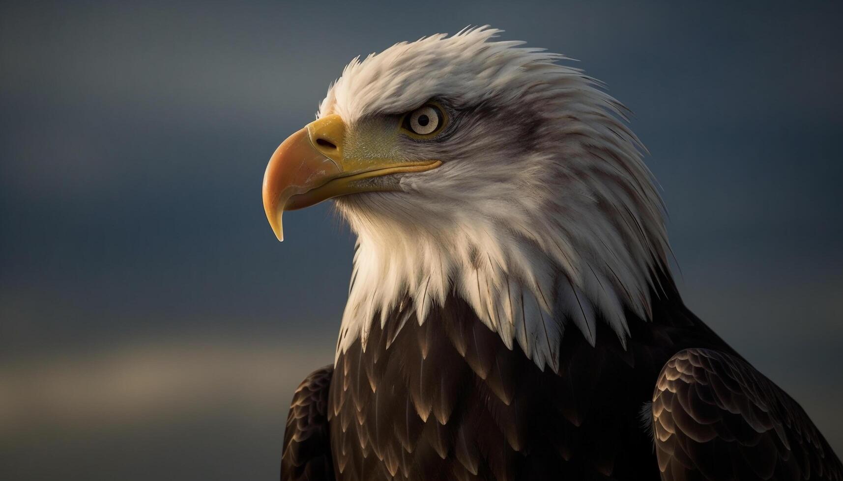 Majestic bald eagle perching, looking at camera generated by AI photo