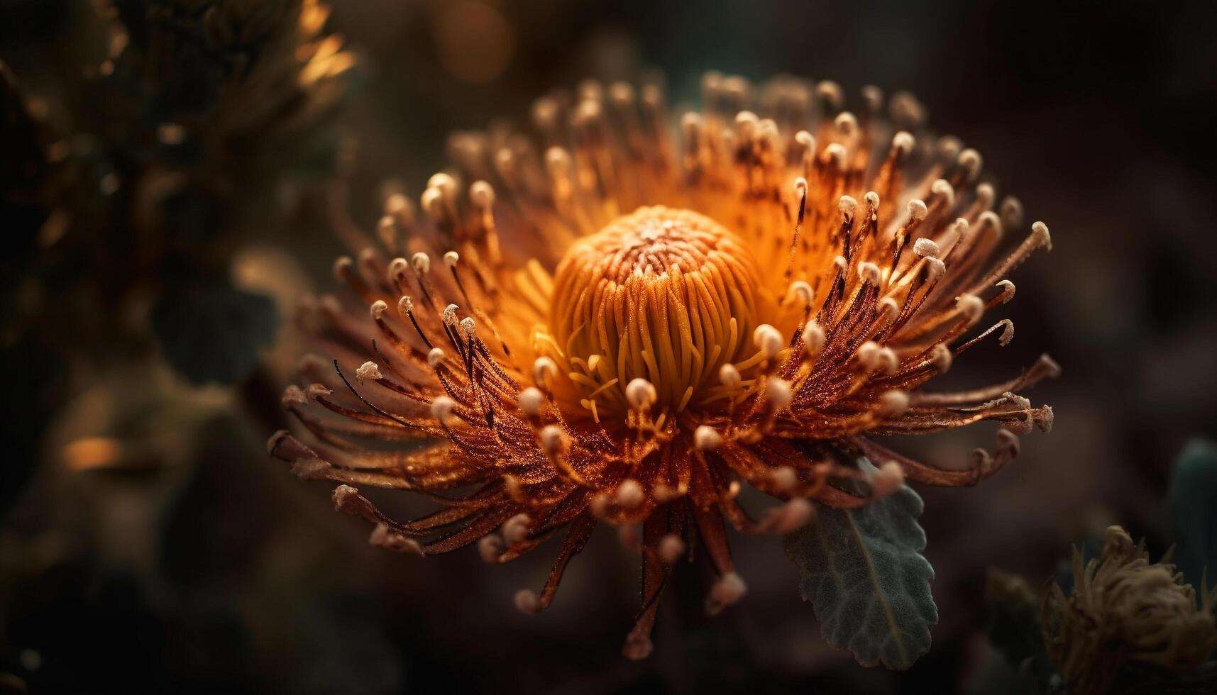 Yellow petal, green leaf, underwater reef growth generated by AI photo