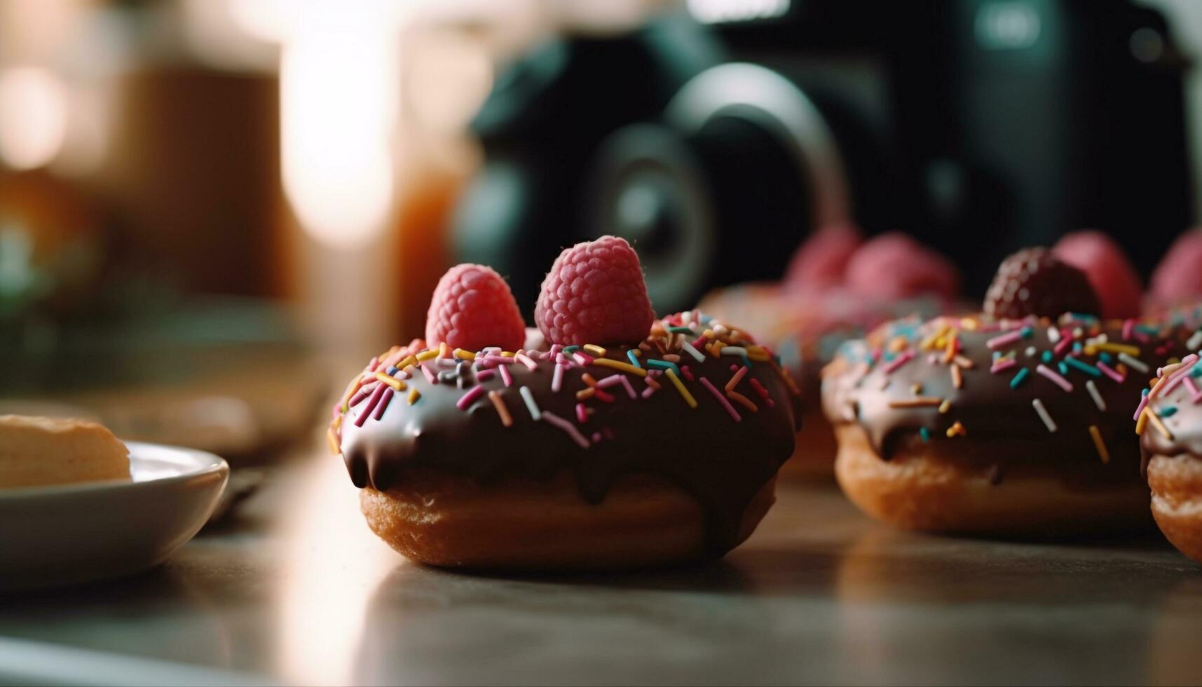 Indulgent dessert plate with colorful sweet treats generated by AI photo